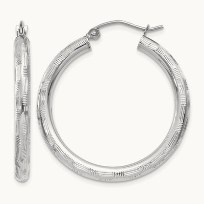 Diamond-cut Hoop Earrings, 14K White Gold