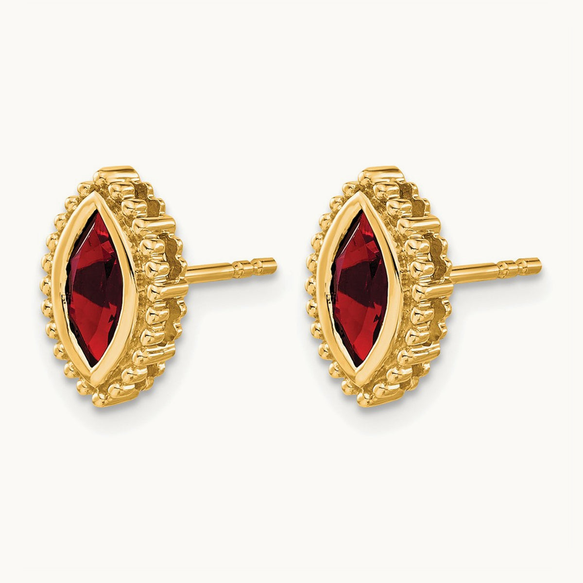 Marquise Garnet Post Earrings — 14K Yellow Gold