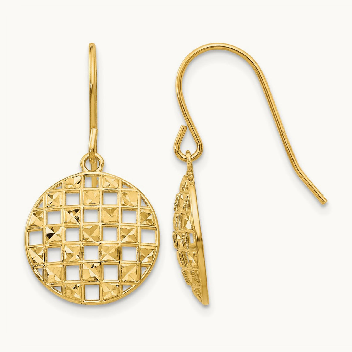 Circle Diamond-cut Shepherd Hook Earrings, 14K