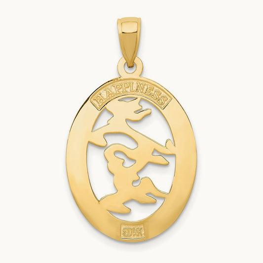Chinese Happiness Symbol in Oval Frame Pendant, 14K