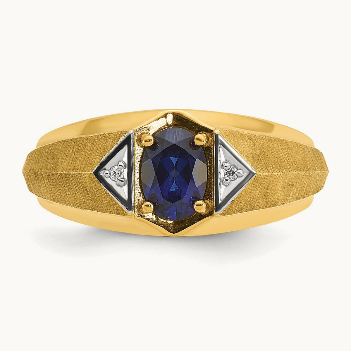 IBGoodman Men's Cr.Sapphire and Diamond Satin Complete Ring, 14K
