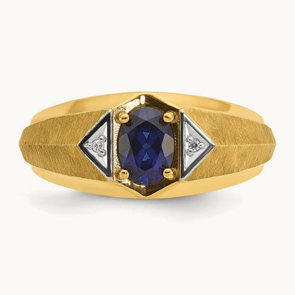 IBGoodman Men's Cr.Sapphire and Diamond Satin Complete Ring, 14K