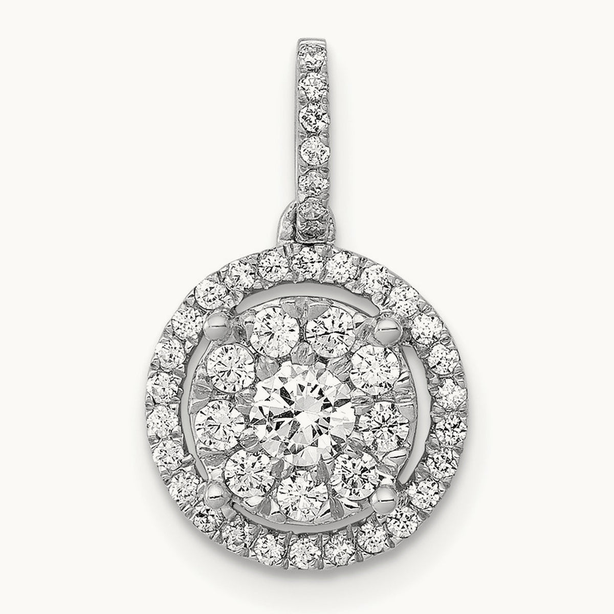 1/2ct. Diamond Round Halo Cluster Pendant, 14K White Gold