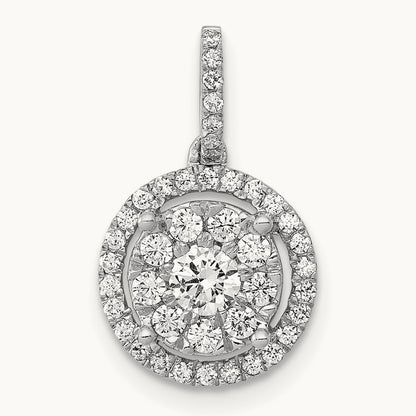 1/2ct. Diamond Round Halo Cluster Pendant, 14K White Gold