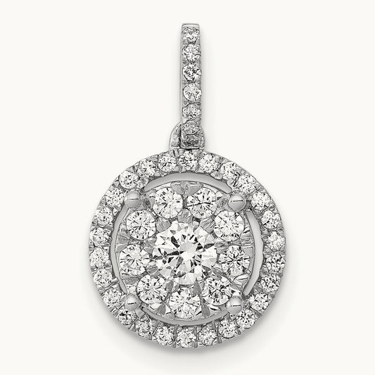 1/2ct. Diamond Round Halo Cluster Pendant, 14K White Gold