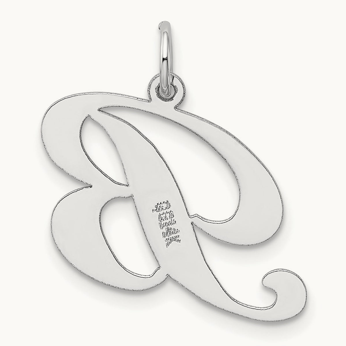 Large Fancy Script Initial Charm — 14K White Gold, B