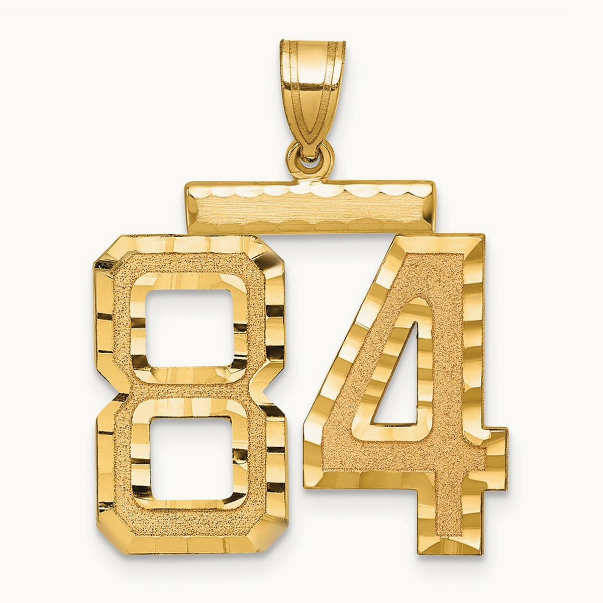 Large Brushed Diamond-cut Number 84 Charm, 14K