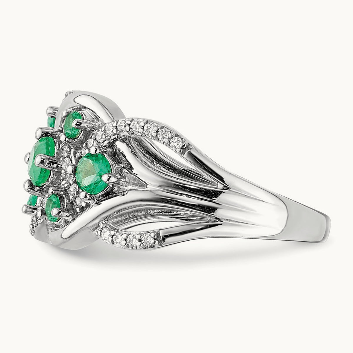Diamond and Emerald Fancy Ring, 14K White Gold