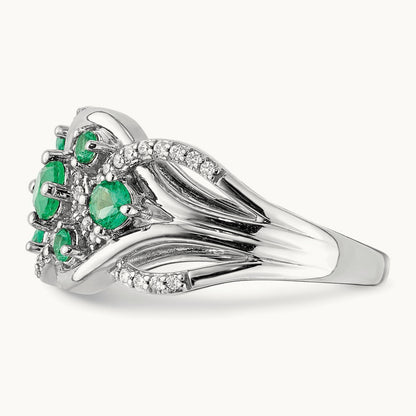 Diamond and Emerald Fancy Ring, 14K White Gold