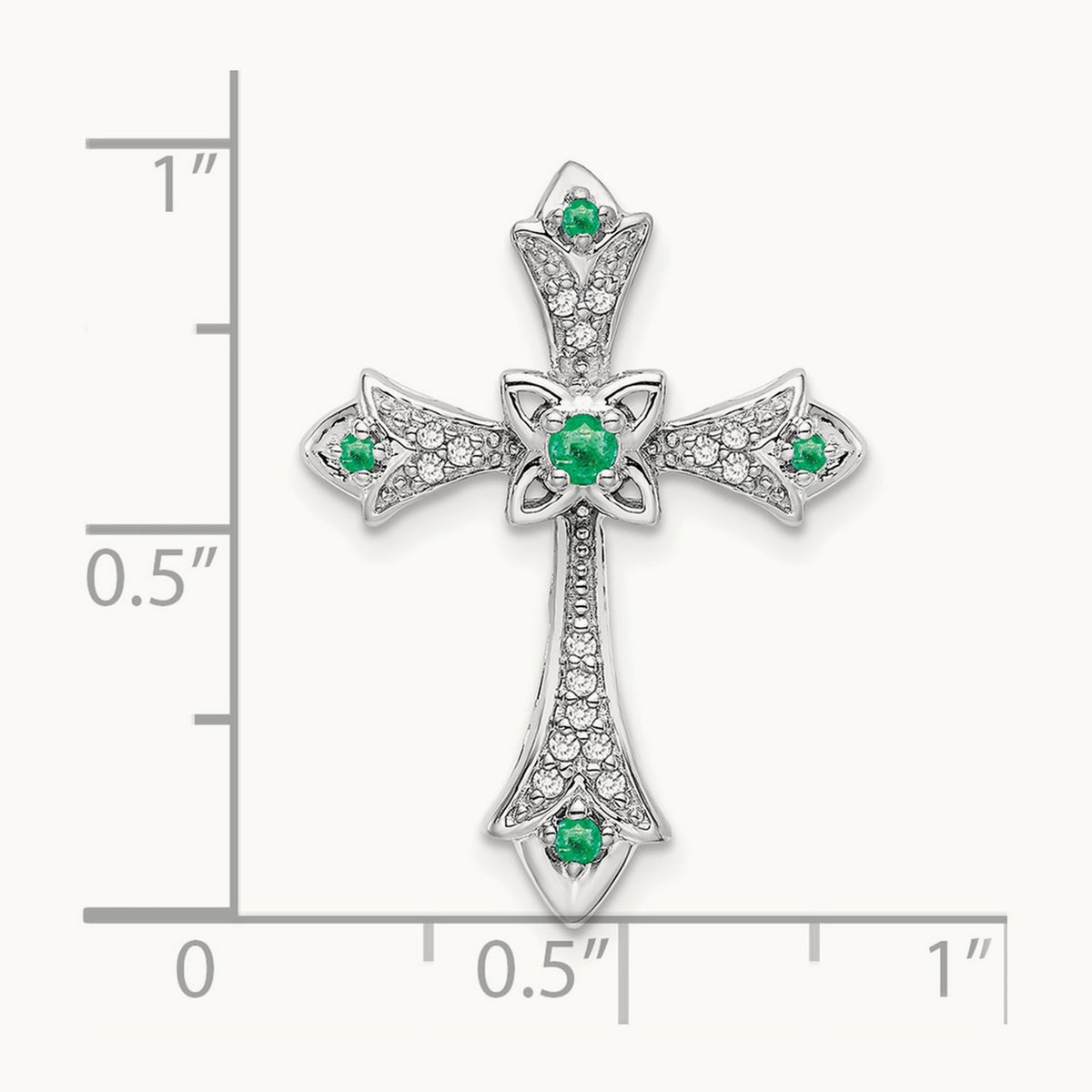 Emerald and Diamond Fleur de Lis Cross Chain Slide, 14K White Gold