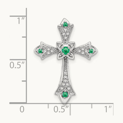 Emerald and Diamond Fleur de Lis Cross Chain Slide, 14K White Gold