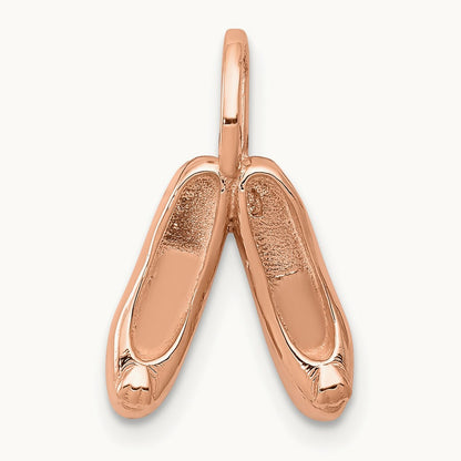 Solid Polished 3-D Ballet Slippers Charm, 14K Rose Gold