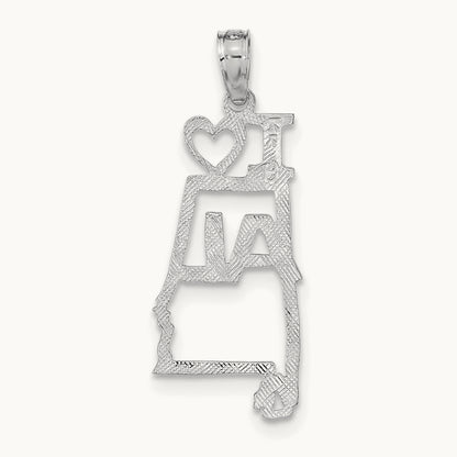 Solid Alabama State Pendant — 14K White Gold