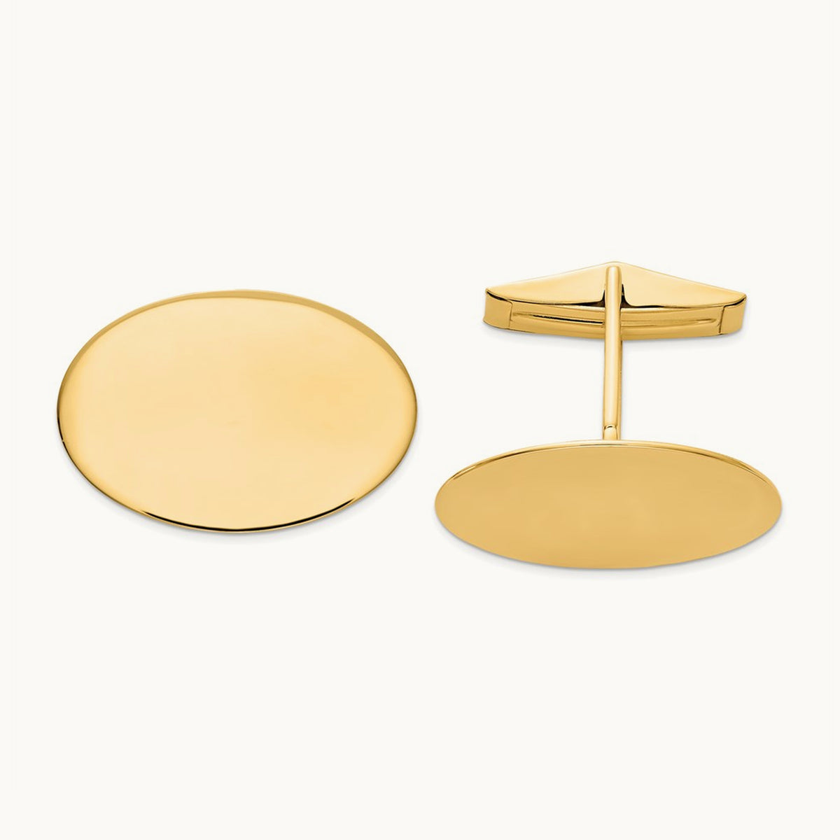 Men's Oval Cuff Links — 14K Yellow Gold