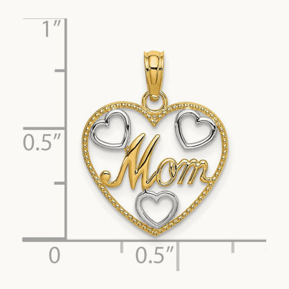 Textured MOM Heart Charm, 14K with White Rhodium