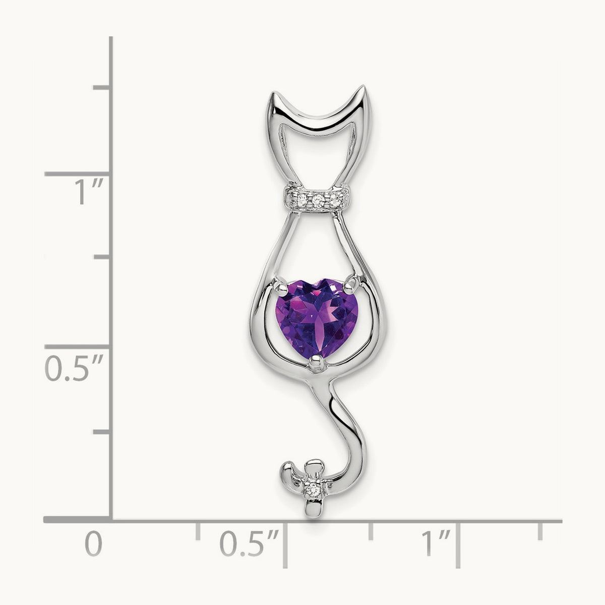 Amethyst and Diamond Cat Pendant — 14K White Gold