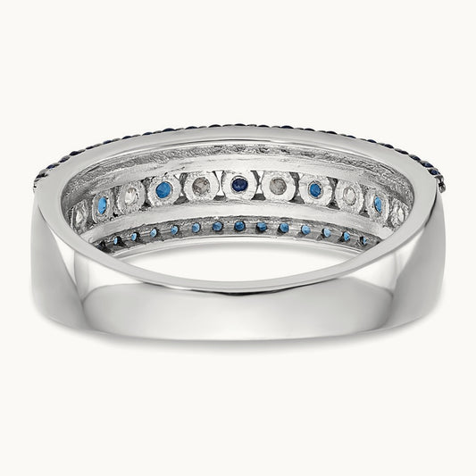 Blue and White Diamond Band, 14K White Gold