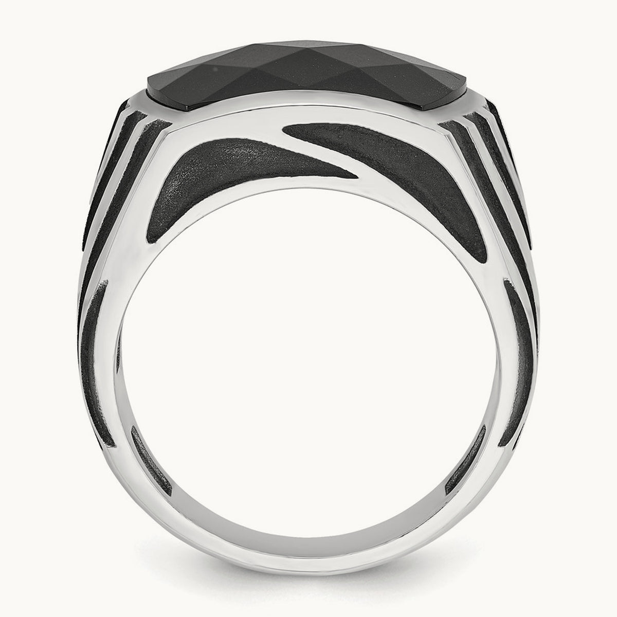 IBGoodman Men's Black Rhodium Onyx Complete Ring, 14K White Gold