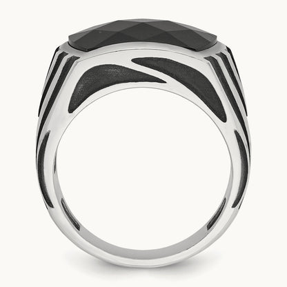 IBGoodman Men's Black Rhodium Onyx Complete Ring, 14K White Gold