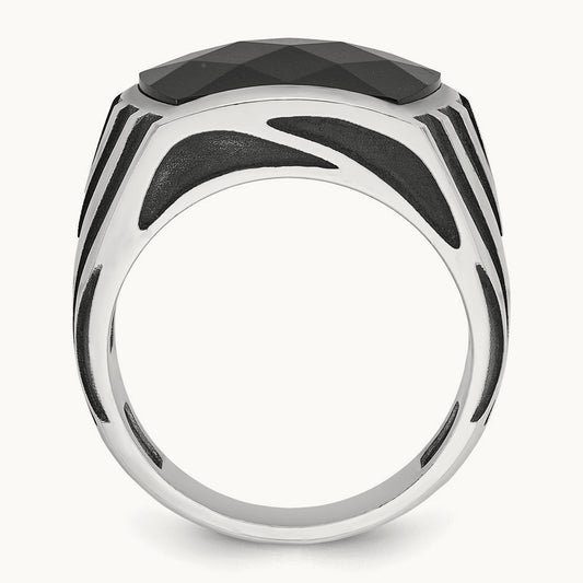 IBGoodman Men's Black Rhodium Onyx Complete Ring, 14K White Gold