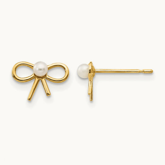 Madi K FW Cultured Pearl Children's Bow Post Earrings, 14K