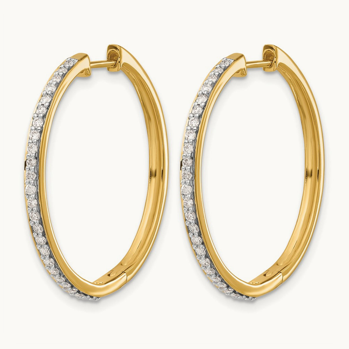 Diamond Hinged Hoop Earrings — 14K Yellow Gold, 27mm, 0.5 ct