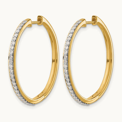 Diamond Hinged Hoop Earrings — 14K Yellow Gold, 27mm, 0.5 ct