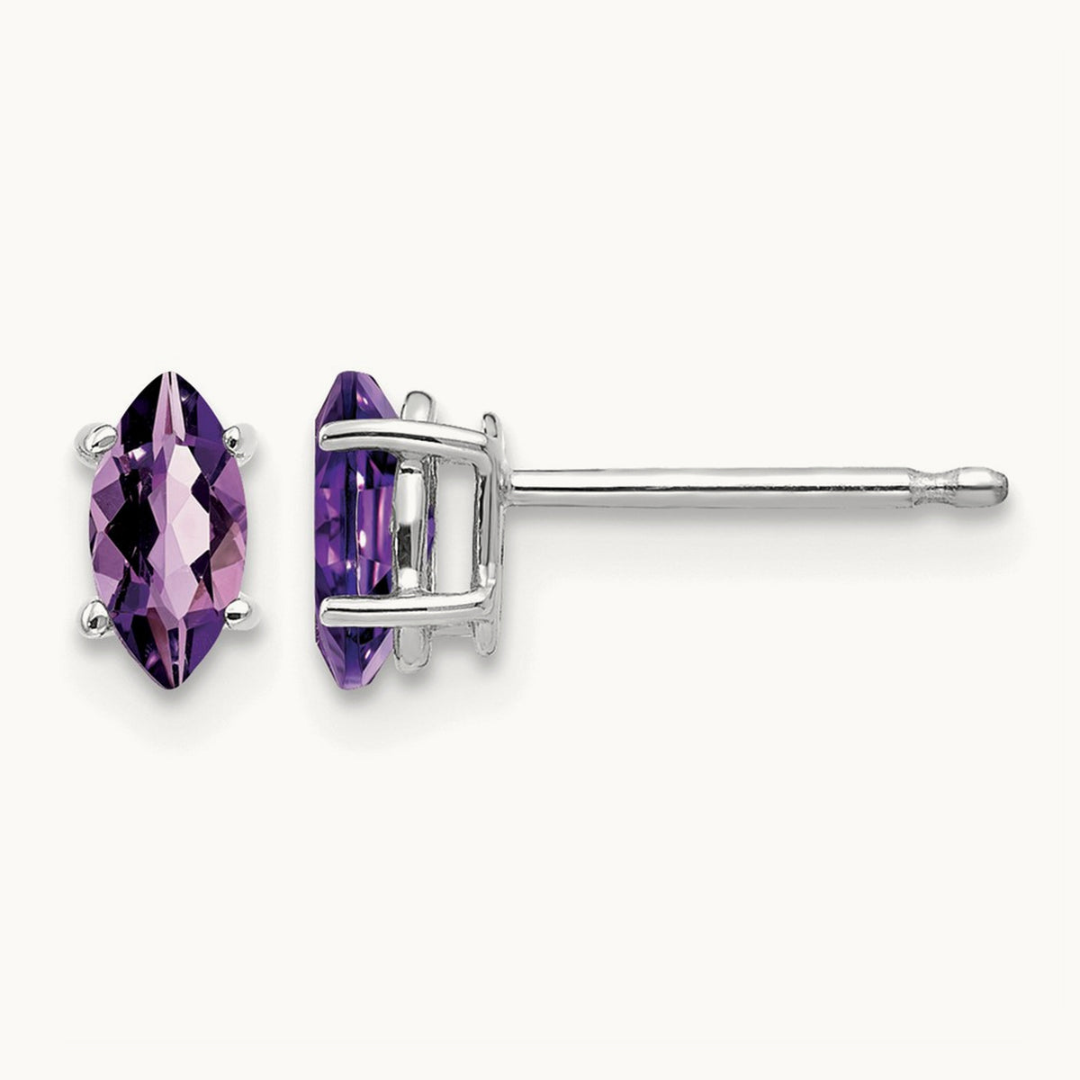 6x3mm Amethyst Marquise Stud Earrings, 14K White Gold