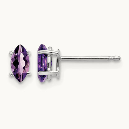 6x3mm Amethyst Marquise Stud Earrings, 14K White Gold