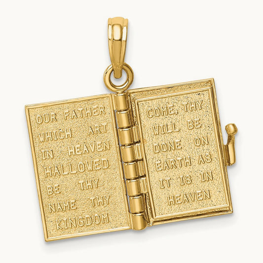 3D Lords Prayer Bible Pendant — 14K Yellow Gold