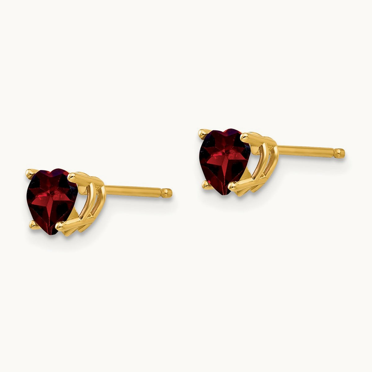 Heart Garnet Earrings, 5mm, 14K
