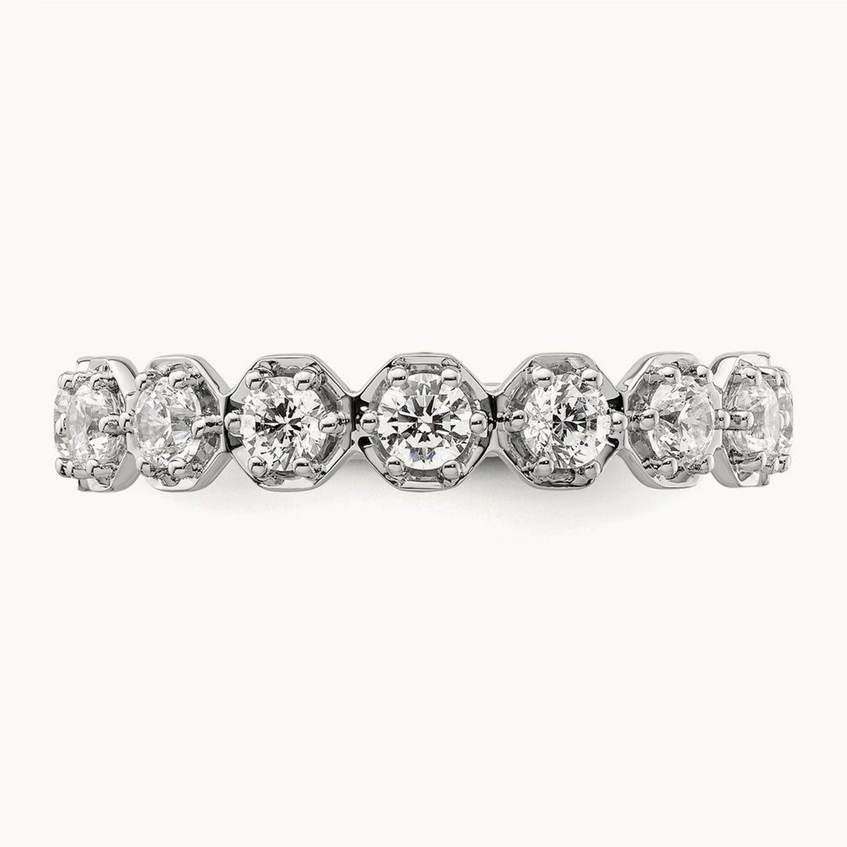 Hexagon Setting Wedding Band — 14K White Gold, 7