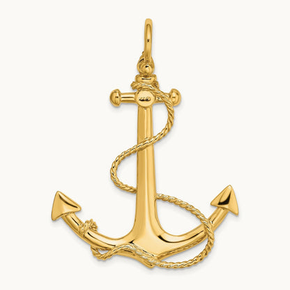 3-D Large Anchor w/ Rope Charm, 14K