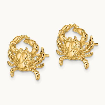 2-D Blue Crab Post Earrings, 14K