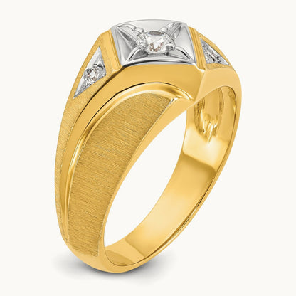 Men's Satin Diamond Complete Ring — 14K Two-Tone Gold