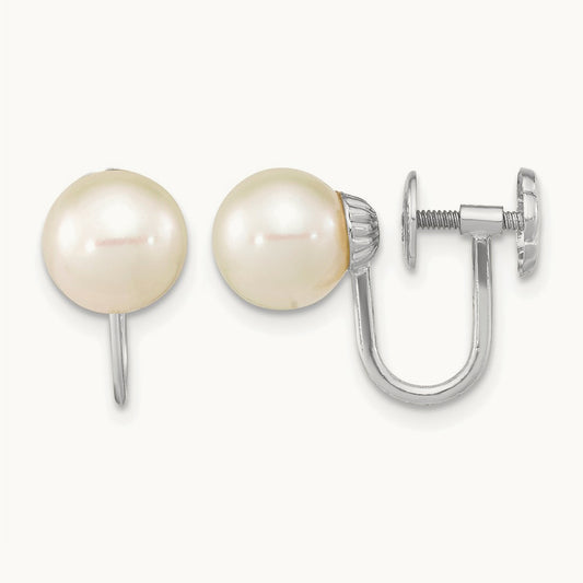 WG 7- Round White FW Cultured Pearl Non Pierced Earrings, 8mm, 14K