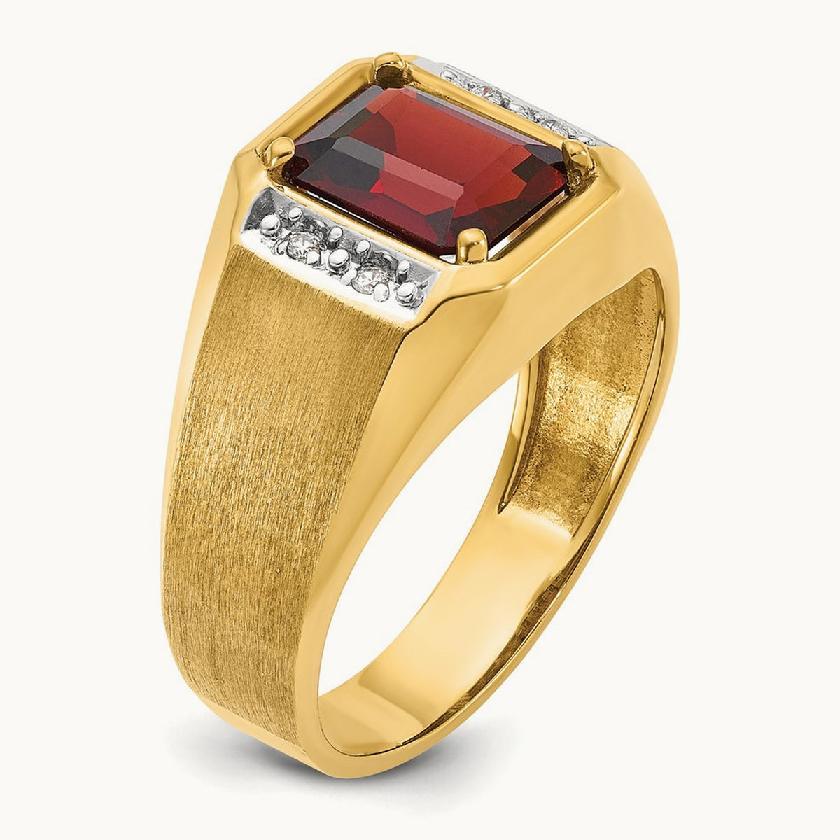 IBGoodman Men's Polished and Satin Cr. Ruby and Diamond Complete Ring, 14K