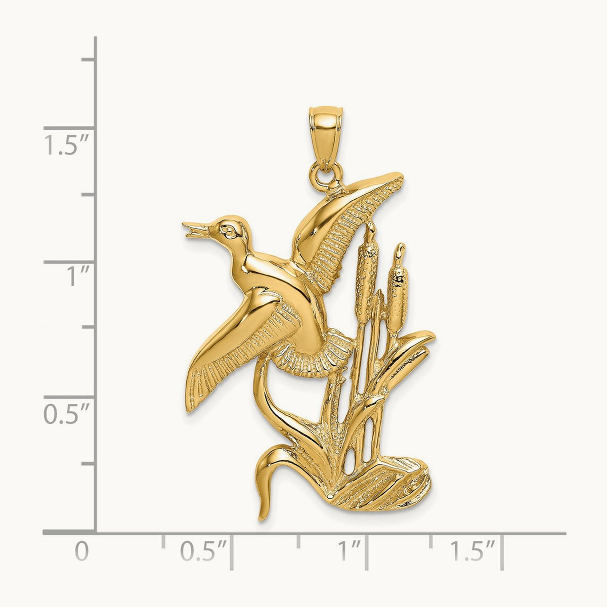 Duck Flying From Willow Charm, 14K