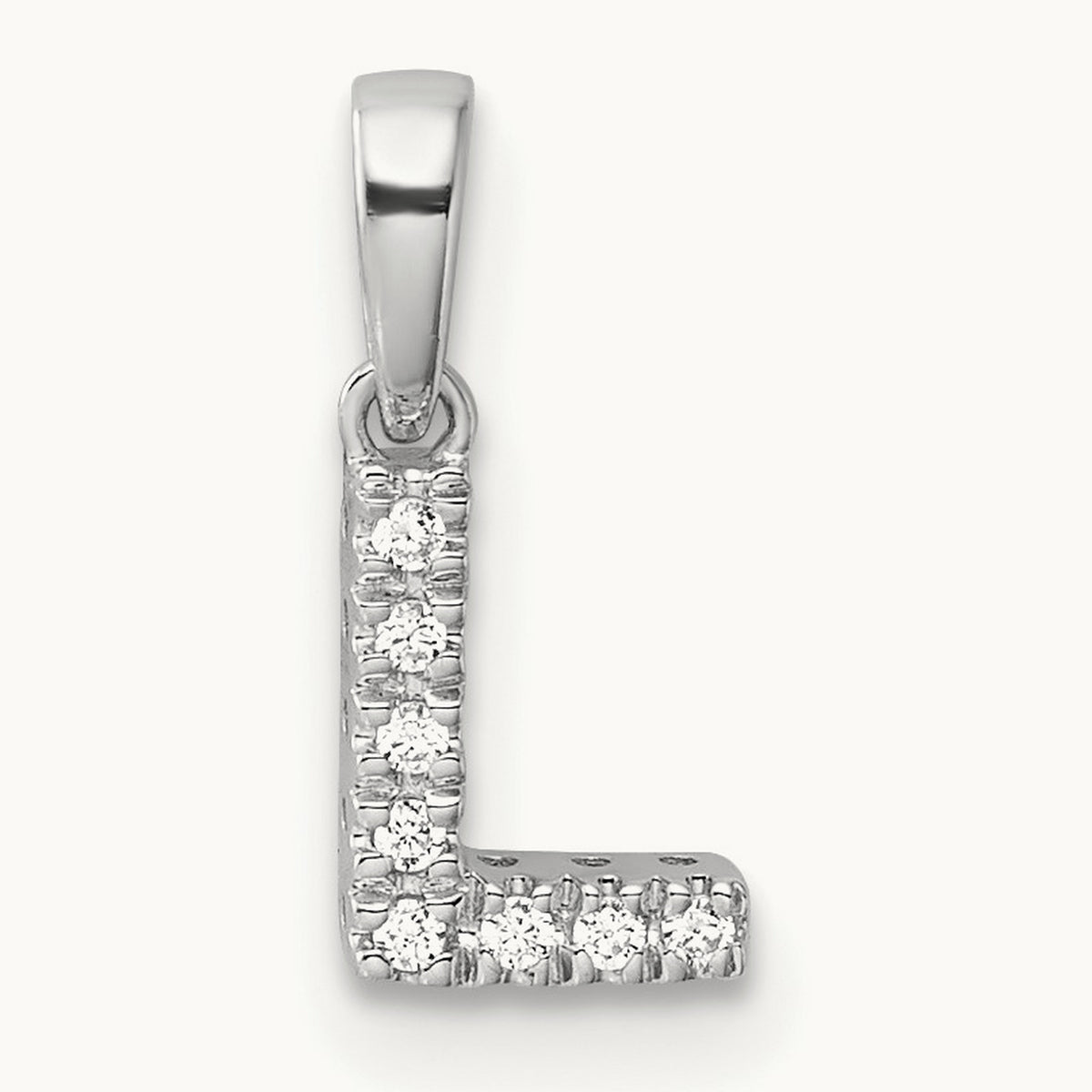 Diamond Initial with Bail Pendant — 14K White Gold, L