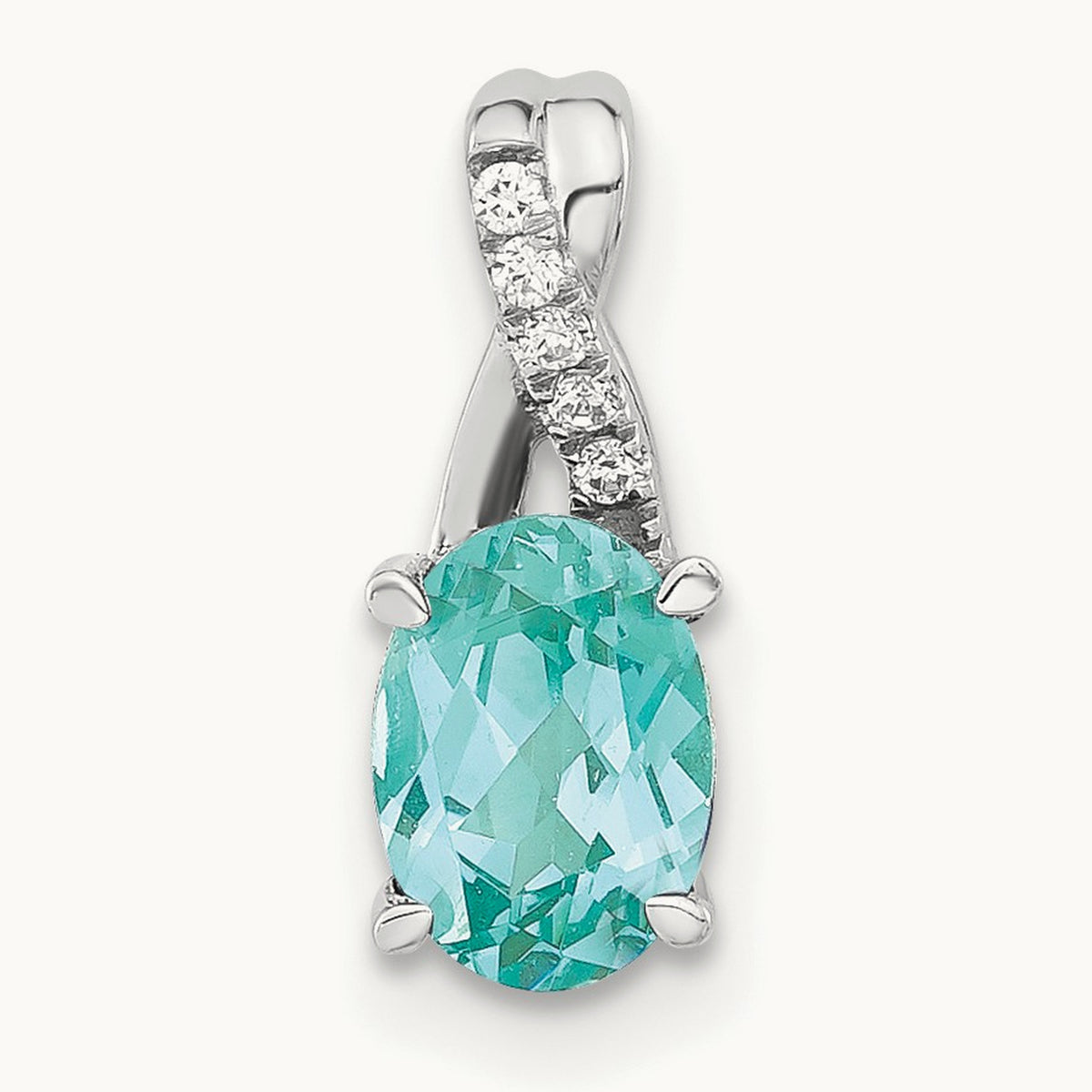 Created Paraiba Teardrop Pendant, 0.05 ct tw Lab-Grown Diamond