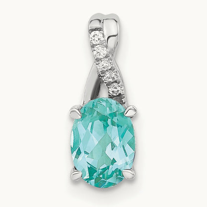 Created Paraiba Teardrop Pendant, 0.05 ct tw Lab-Grown Diamond