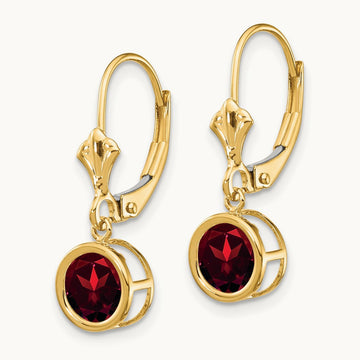 Garnet Leverback Earrings — 14K Yellow Gold