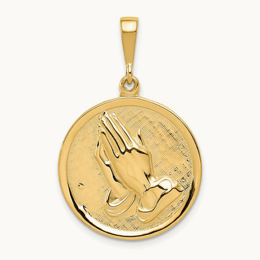 Praying Hands and Serenity Prayer Pendant — 14K Yellow Gold