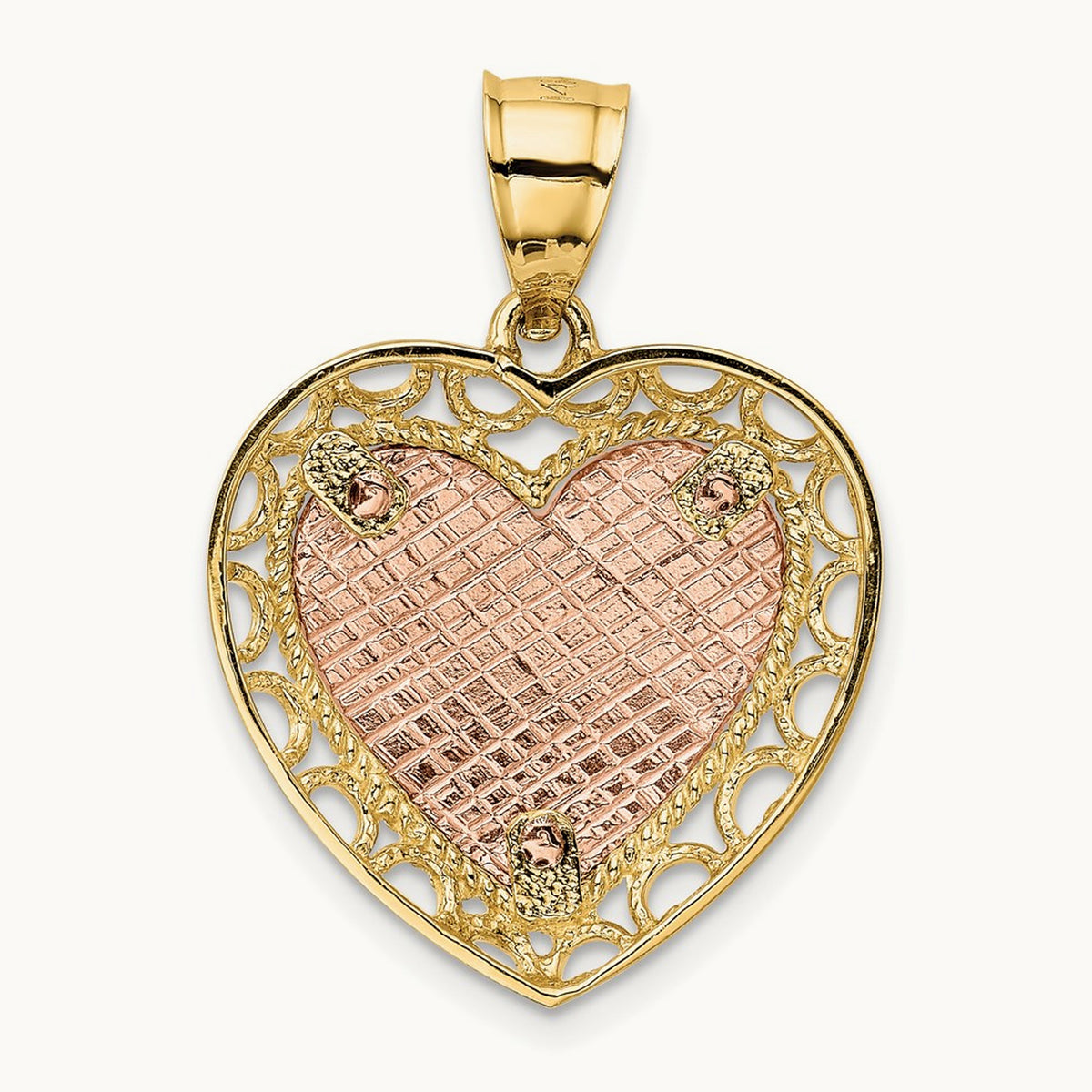 Polished Lace Trim Heart Pendant, 14K Two-tone