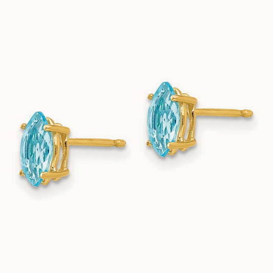 7x3. Marquise Blue Topaz earring, 5mm, 14K