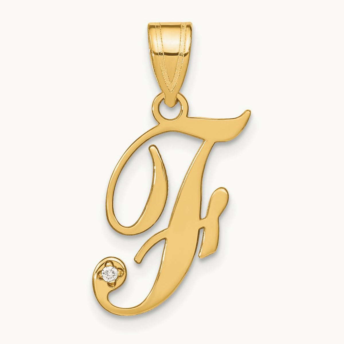 Script Initial Pendant with Diamond — F
