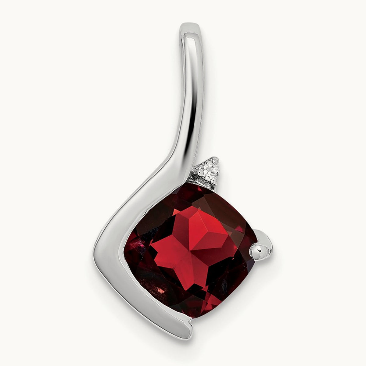Cushion Garnet and Diamond Pendant — 14K White Gold