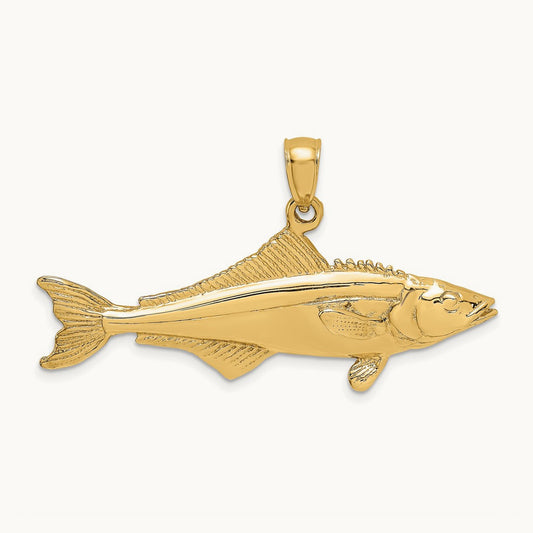 3-D Polished Cobia Fish Charm, 14K