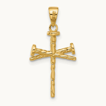 Polished and Textured Nails Cross Pendant — 26.5mm