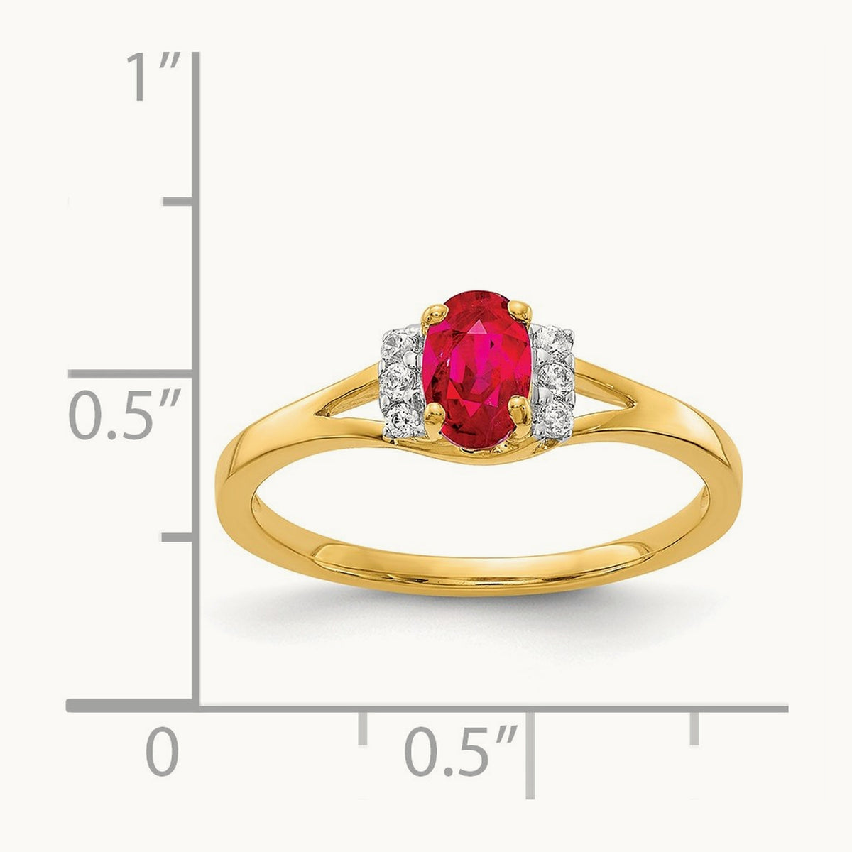 Diamond and Oval Ruby Ring — 14K Yellow Gold